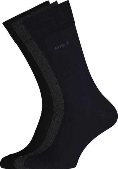 BOSS regular socks (3-pack) - herensokken katoen - zwart - grijs en blauw