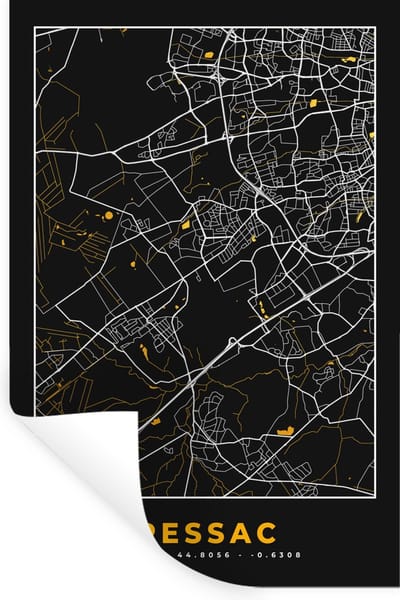 Muurstickers - Sticker Folie - Plattegrond – Pessac – Stadskaart – Kaart – Frankrijk - 20x30 cm - Plakfolie - Muurstickers Kinderkamer - Zelfklevend Behang - Zelfklevend behangpapier - Stickerfolie