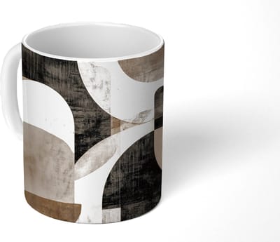 Mok - Koffiemok - Abstract - Vormen - Modern - Beige - Mokken - 350 ML - Beker - Koffiemokken - Theemok