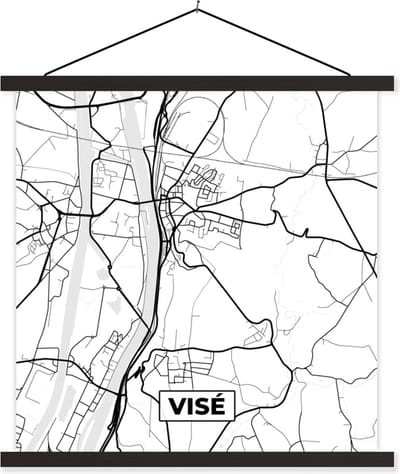 Posterhanger incl. Poster 60x60 cm - Schoolplaat - België – Visé – Stadskaart – Kaart – Zwart Wit – Plattegrond - Textielposter - Zwarte latten - Stadskaart