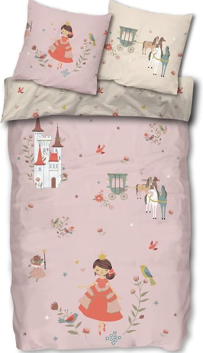 SnelShoppen - Bedding Princess 135x200 Unicorn Meisjes Dekbedovertrek Set - Katoen 2-delig met Kussenhoes voor Kinderen - Roze Bedlinnen voor Feest en
