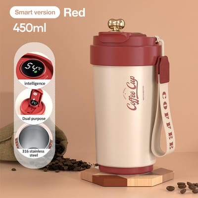Tasse à café intelligente en acier inoxydable 450 ml, gobelet thermos avec affichage intelligent de la température, tasse de voyage légère, thermos 450ml