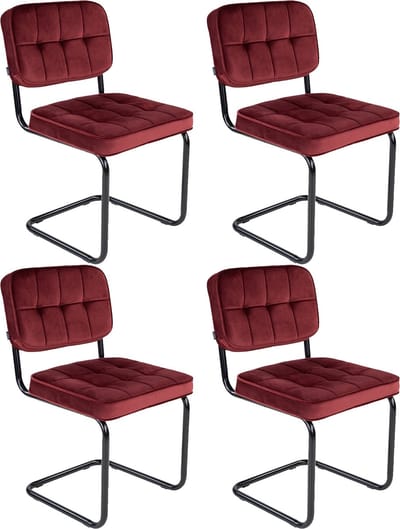 KICK® IVY Eetkamerstoelen – Set van 4 – Velvet – Buisframe – Rood