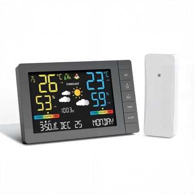 Weerstation Draasloos Binnen/Buiten - Weerstation met Buitensensor - Digitale Weerstation - Weersvoorspelling - Hoge Nauwkeurigheid - Voor Thuis en Tuin