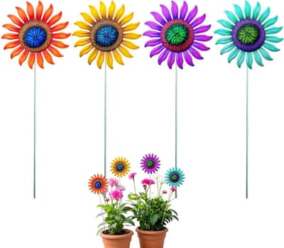 Bloementuinharingen 4 stuks - Decoratieve haringen - Tuin versieren - Weerbestendig metaal - 45 cm hoog - Kleurrijk