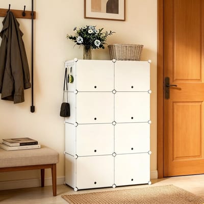 FloraGrace Opbergkast - Modulair Schoenenrek Met Grote Opbergruimte - Voor Hal Badkamer En Kantoor - ABS Metaal PP - 94x36,5x144 Cm - Wit