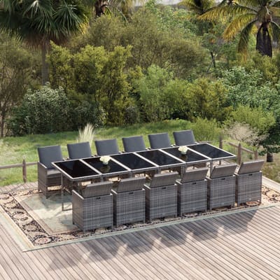 vidaXL - 13-delige - Tuinset - met - kussens - poly - rattan - grijs