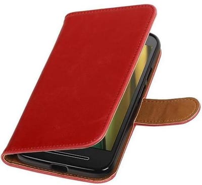 Zakelijke Book Case Telefoonhoesje Geschikt voor de Motorola Moto E3 (3nd Gen) - Portemonnee Hoesje - Pasjeshouder Wallet Case - Rood
