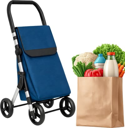 Lomera Boodschappentrolley - Boodschappenwagen - Boodschappenkar - Boodschappentrolley Opvouwbaar - Opvouwbare Boodschappenwagen - Boodschappentrolley met Wielen - Boodschappenwagen met Wielen - Boodschappentrolley 4 Wielen