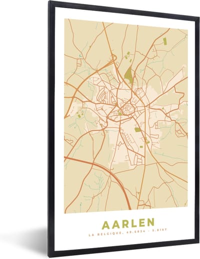 Fotolijst incl. Poster - Kaart - Stadskaart - Plattegrond - Aarlen - Vintage - 40x60 cm - Posterlijst