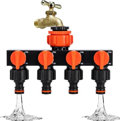 Kraanverdeler 4-weg - Slang splitter - Tuin bewateren - Onafhankelijke bediening - 187 cm - Oranje