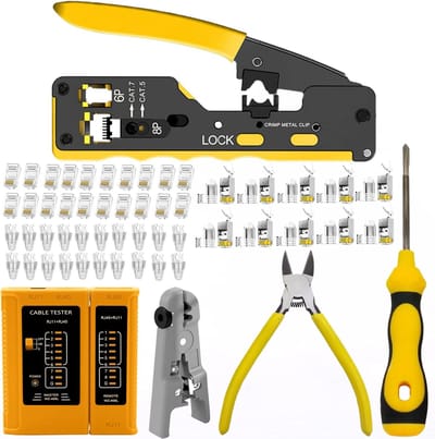Netwerk Krimptang Kit - RJ45 Tang - Netwerk Installatie - Pass Thru Connectoren - Cat7 Cat6 Compatibel - Zwart