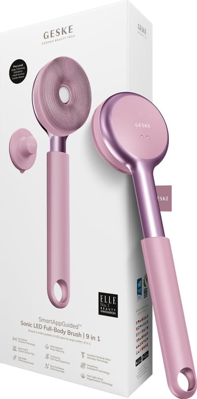 GESKE LED Sonic Full-Body Brush | 9 in 1 | Reinigingsborstel en exfoliator met led | Met SmartSonic-pulsaties | Dieptereiniging en massage | Ruwe huidverwijderaar | Verstelbare handgreep