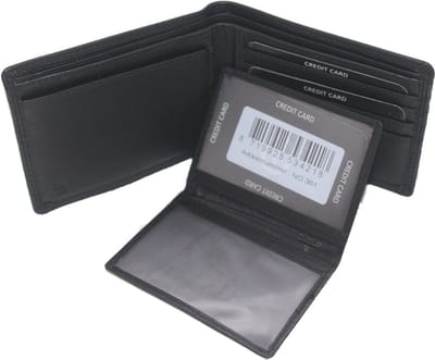Oi zwarte lederen billfold zonder kleingeld vakje / zeer platte heren portemonnee met uitneembaar pasjesmapje / zeer dunne beurs zonder muntvak / anti skim / zwart leer / 361