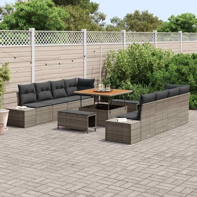 vidaXL Tuinbank Set met kussen met opslag 11 pcs Grijs Poly rattan