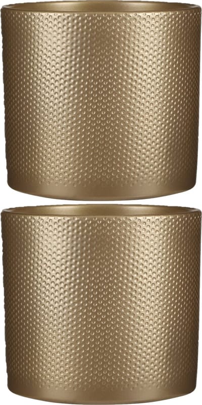 Mica Decorations Bloempot - 2x stuks - goud - relief - keramiek - D23 x H21,5 cm - plantenpotten binnen