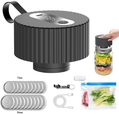 Glazen potten vacuümmachine, elektrische vacuümafdichter voor mason potten, inclusief 20 deksels en 2 vacuümzakken. Geschikt voor brede en standaard opening glazen potten, zwart