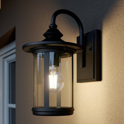 Lindby - Wandlamp buiten - 1licht - Aluminium, glas - H: 33.4 cm - E27 - zwart, helder