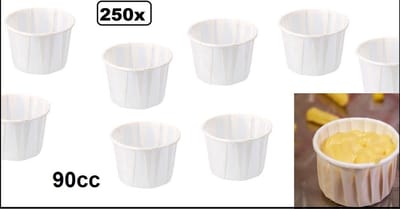250x Souffle sausbakje 90cc wit - Papier composteerbaar saus mayonaise ketchup mosterd bakje eten food