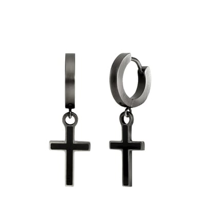 Lucardi Heren Oorringen hanger kruis anique finish - Oorbellen - Vaderdag Cadeautje - Staal - Zilverkleurig