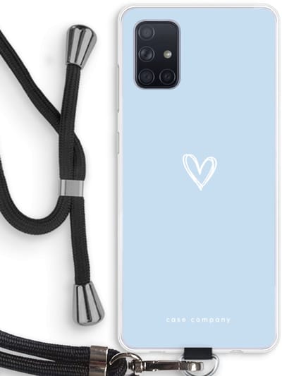Case Company® - Hoesje met koord geschikt voor Samsung Galaxy A71 hoesje met Koord - Klein Hart Blauw - Telefoonhoesje met Zwart Koord - Bescherming aan alle Kanten en Over de Schermrand