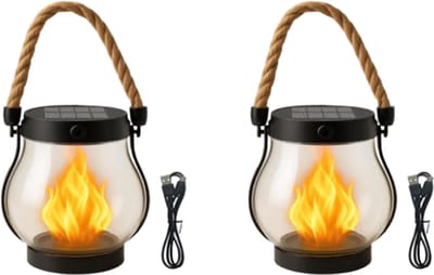 Camping lamp - kampeerlamp - Tentlamp - Kampeerlantaarn - Flikkerende Vlam Tuinverlichting - Waterdicht en Weerbestendig - Zonne-lantaarn Buitenverlichting - Flikkerende Zonne -lamp - Voor Spookhuis Tuin Balkon Tuin(2 stuks)