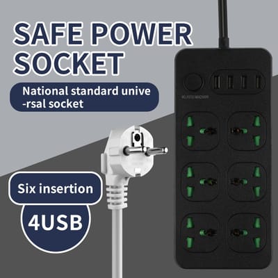 Stopcontact met USB- en Type C-poort, geschikt voor thuis- en kantoorgebruik, ronde stekkerdoos, zwarte uitvoering 3