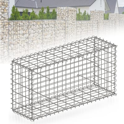 FLOORDIREKT Schanskorf Lenox - Verzinkt Stalen Mand - voor Decoratieve Privacyschermen & Tuinprojecten - 100 x 50 x 30 cm - Zilver