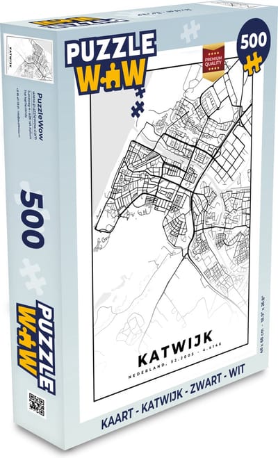 Puzzel Kaart - Katwijk - Zwart - Wit - Legpuzzel - Puzzel 500 stukjes