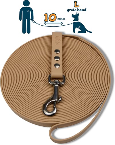 Miqdi lange lijn – BioThane ® - creme - 10 meter lang - 19 mm breed - L/XL - grote hond - lange hondenriem