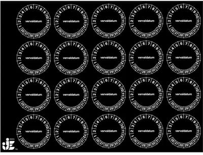 Vervaldatum keuringsstickers - jaartallen 26-31 - op vel | 2 cm - 20 stickers per vel