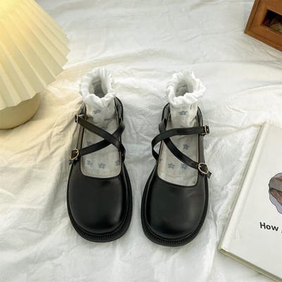 Niche Ronde Neus Kleine Leren Schoenen Dames Zomer Platte Zachte Zool Britse Retro Franse Mary Jane Schoenen College Jk Met Rok 40