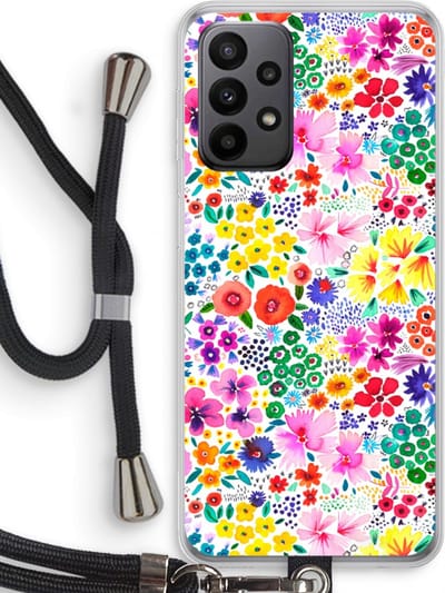 Case Company® - Hoesje met koord geschikt voor Samsung Galaxy A23 hoesje met Koord - Little Flowers - Telefoonhoesje met Zwart Koord - Bescherming aan alle Kanten en Over de Schermrand