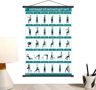 Stoeloefeningen Poster - Yoga Gids - Senioren Mobiliteit - Opvouwbaar Wandontwerp - 40 x 60 cm - Blauw