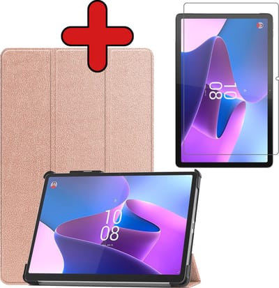 Hoesje - Geschikt voor Lenovo Tab P11 Pro - Met Screenprotector - Trifold Bookcase Hoes - Hard Cover Case - Met Uitsparing Geschikt voor Lenovo Pen - Hardcover Book - Tablethoes - Rosé goud