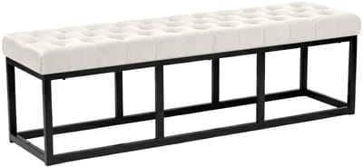 CLP Bank Polson - Gestikte Zitbank - Metalen Frame Mat Zwart - 200 kg Belastbaar - Modern Design - creme