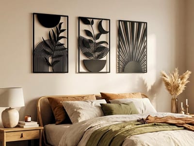 VAILLA 3-delige boho wanddecoratie van hout 90x46c cm, geometrische 3D muurdecoratie voor woonkamer modern interieur
