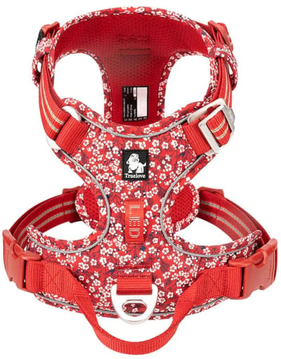 Truelove - Hondentuigje - Hondenharnas - Rood Bloemenpatroon - Reflecterend - Anti-Trek - Kleine Honden - Collectie 2025 - Rood - S