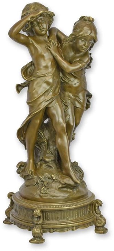 Bronzen beeld - Jongen en meisje - sculptuur - 58 cm hoog