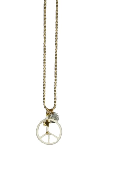 Heaven Eleven KIDS - Meisjes - ketting - ballchain - rvs - goud - peace - wit - bone