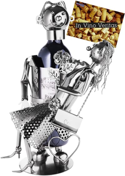 Dailygoods- Flessenhouder met sculptuur - Wijnflessenhouder - Metalen beeld - Cadeau voor koppels - Inclusief wenskaart - Uniek ontwerp - Wijnhouder