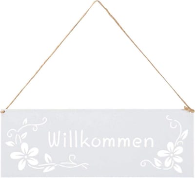 Buiten Tuindecoratie Rooster 25x9cm - Wit Bloemen Metalen Deurbordje