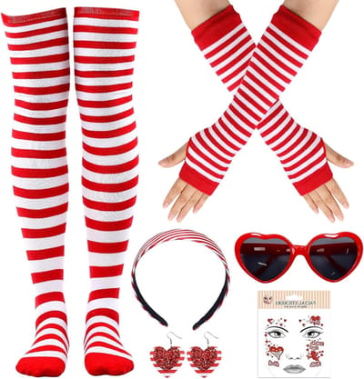 Carnaval Kostuum Rood Wit, Set van 6, Inclusief Hoofdband, Handschoenen, Kousen en Accessoires voor Vrouwen in Keulen