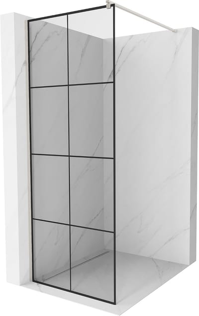 Mexen Kioto douchewand Walk-in 70 x 200 , zwart rooster 8 mm, geborsteld nikkel - 800-070-101-97-77