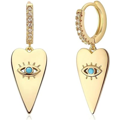 Huitan Punk Evil Eyes Design Dames Oorbellen Metaal Goudkleur Y2K Meisjes Hangende Oorbellen Hart Blauwe Ogen Bedels Hip Hop Sieraden beige