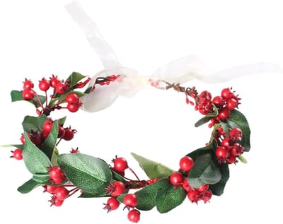Kerst Berry Kroon - Bloemen Hoofdband - Feestelijke Aankleding - Handgemaakt Natuurlijk Design - Diameter 18 cm - Rood Bessen