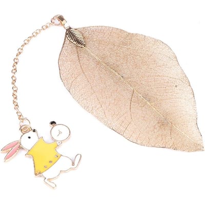 1 marque-page feuille en métal doré avec pendentif pour livre papier lecture lapin