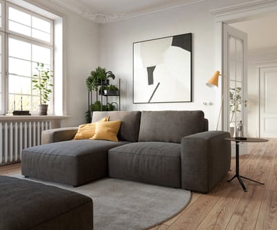 Hoeksofa Lanzo microvezel khakibruin 230x155 cm met variabele recamière en hocker