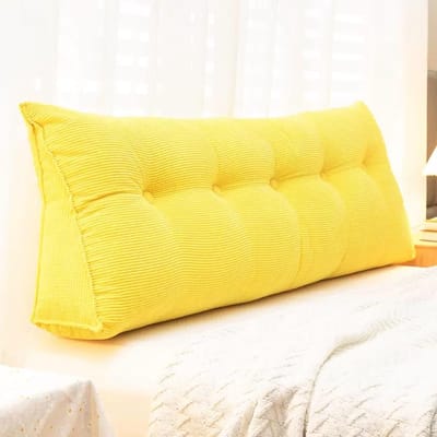 Wigvormig hoofdbordkussen - Leeskussen rugsteun - Ontspannen in bed - Afneembare hoes - 80 x 25 x 50 cm - Geel