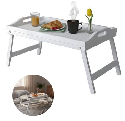 Cheqo® Ontbijt op Bed Dienblad - Ontbijt op Bed Tafeltje - Bedtafel - Bedtafeltje - Beddienblad - Schoottafeltje - Schoottafel - Laptoptafel Bed - Laptoptafeltje Bed - Dienblad met Poten - Inklapbaar Dienblad